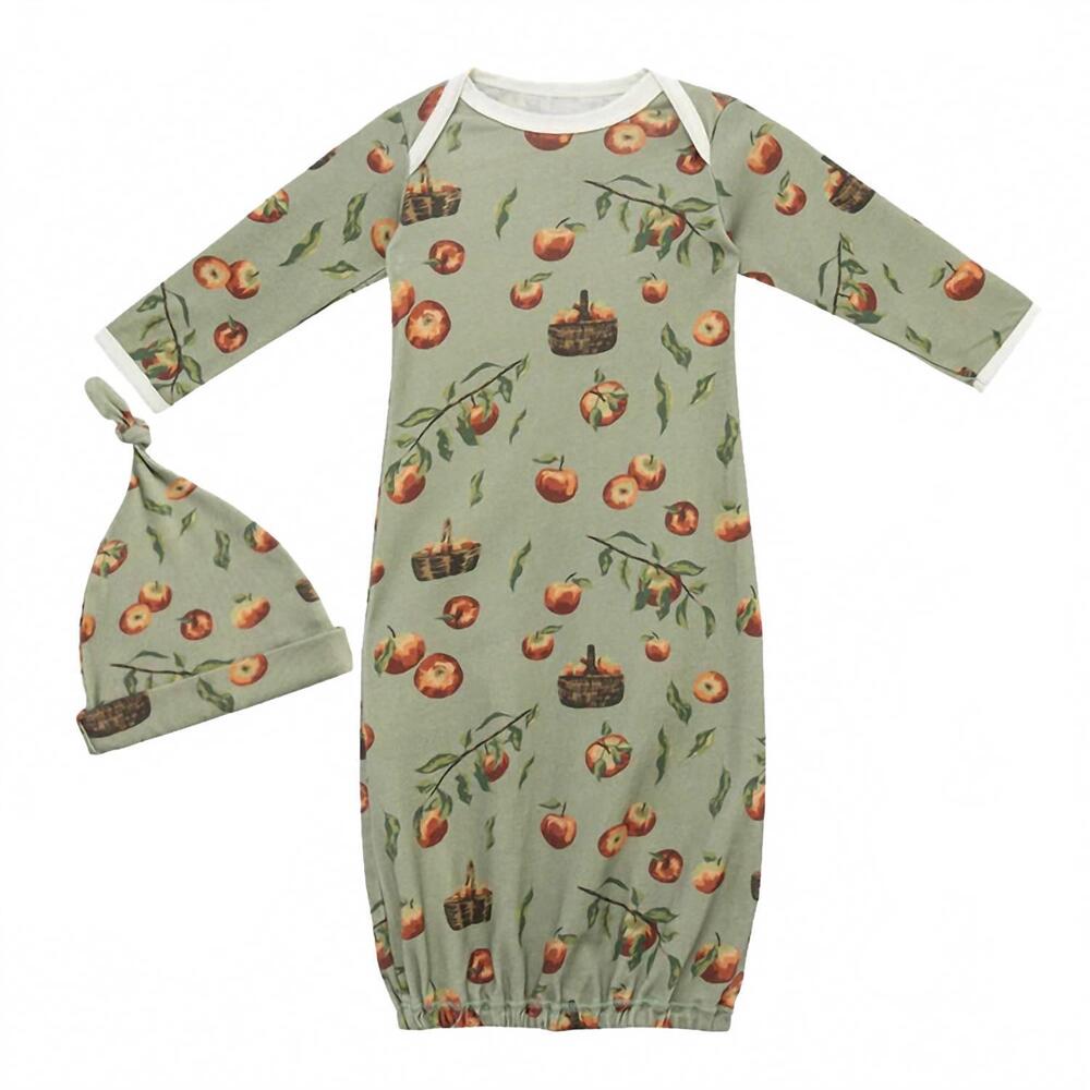NEW MILKBARN organic cotton newborn gown & hat in apple orchard